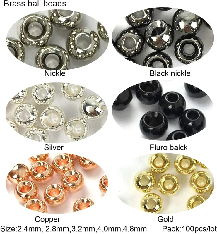 Aventik 100pc Brass Beads Tapered Hole Fly Tying Materials Lure Jig 10 Colors / 5 Sizes Fly Fishing