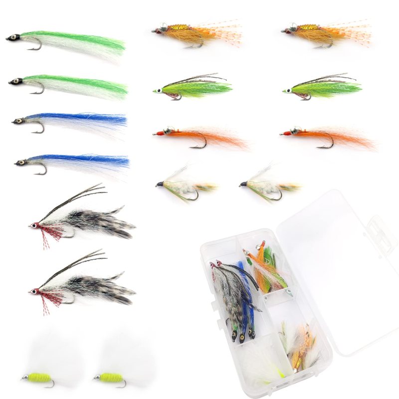 Fly Fishing Flies Wet Flies Assortment Combo Kit Handmade Fly Fishing Saltwater Lures Streamer Flies for Trout with Package Box