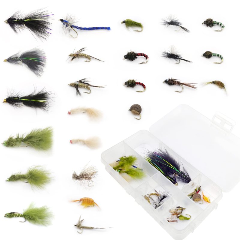 Fly Fishing Flies Wet Flies Assortment Combo Kit Handmade Fly Fishing Saltwater Lures Streamer Flies for Trout with Package Box