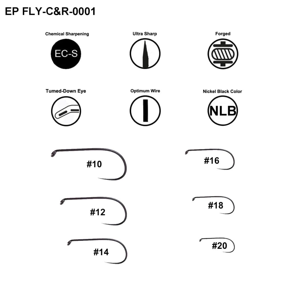 Barbless Fly Fishing Hooks Catch & Release Dry Nymph Shrimp Pupa jig Fly Hooks Fixes Size Combo