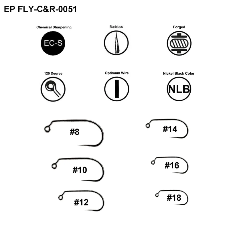 Barbless Fly Fishing Hooks Catch & Release Dry Nymph Shrimp Pupa jig Fly Hooks Fixes Size Combo