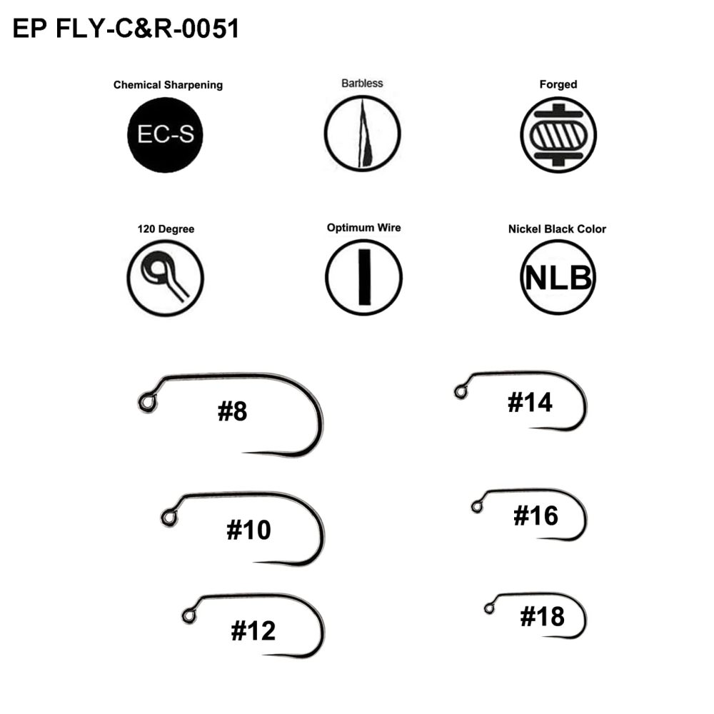 Barbless Fly Fishing Hooks Catch & Release Dry Nymph Shrimp Pupa jig Fly Hooks Fixes Size Combo