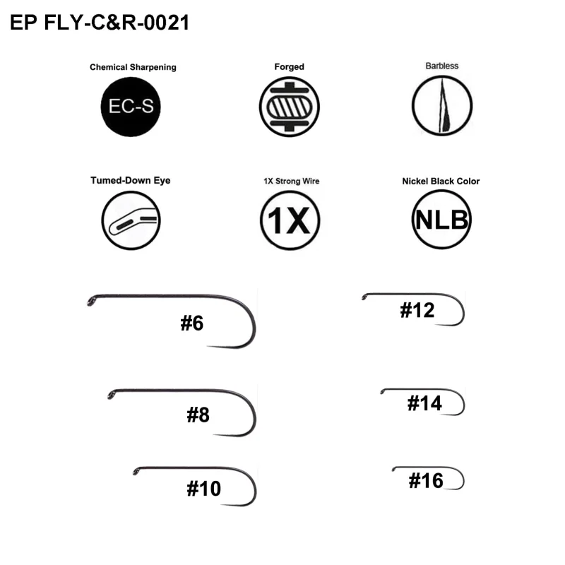Barbless Fly Fishing Hooks Catch & Release Dry Nymph Shrimp Pupa jig Fly Hooks Fixes Size Combo