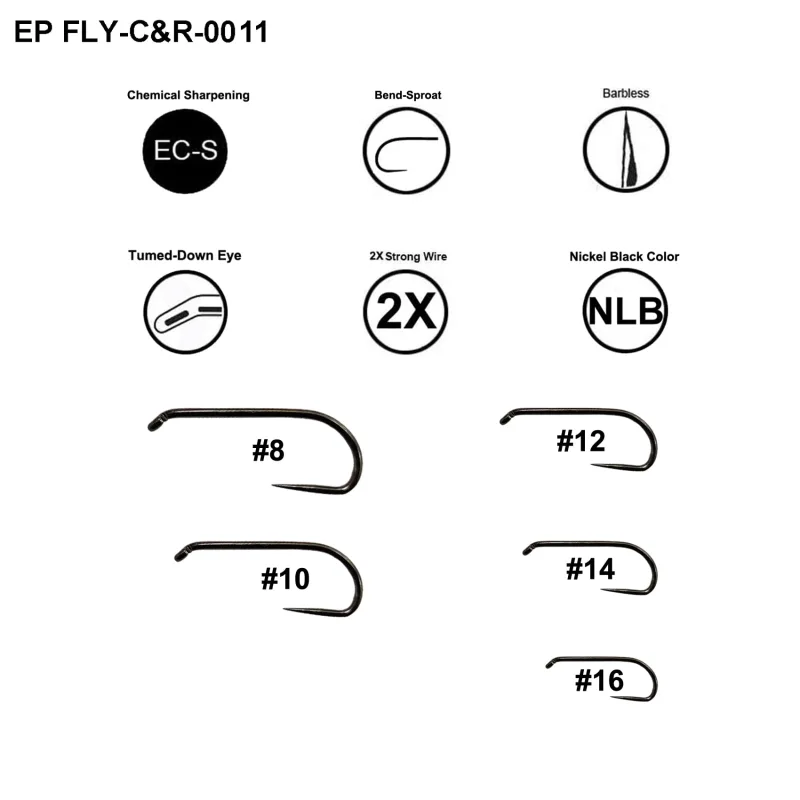 Barbless Fly Fishing Hooks Catch & Release Dry Nymph Shrimp Pupa jig Fly Hooks Fixes Size Combo
