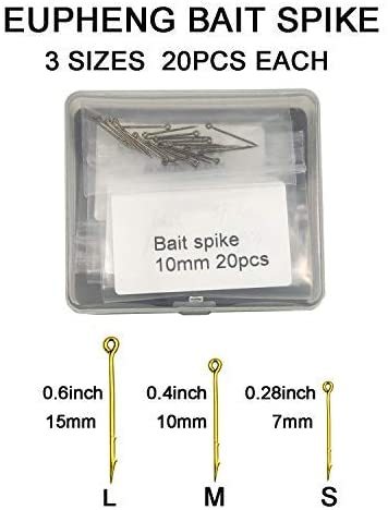Eupheng 60pc Combo Bait Spike Carp Fishing Hook Sting Boilies Maggot Corn Pin Hair Rigs, Terminal Accessory 7mm, 10mm, 15mm