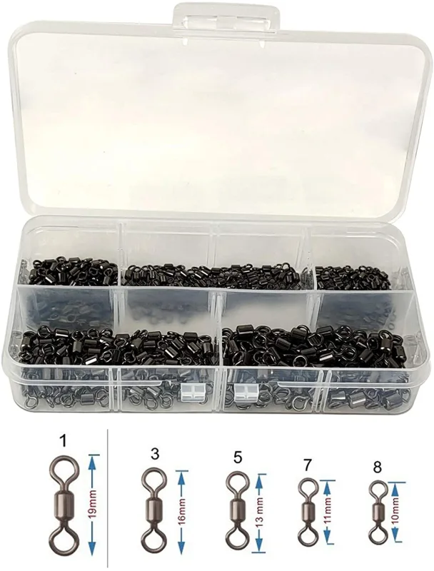 Eupheng 250PCS Corrosion Resistant Micro Swivels Fly Fishing Carp Fishing Easy Tippet Change, Extend Life of Lines, Tackle Accessories Kit #1, 3, 5, 7, 8 for 31lb-104lb