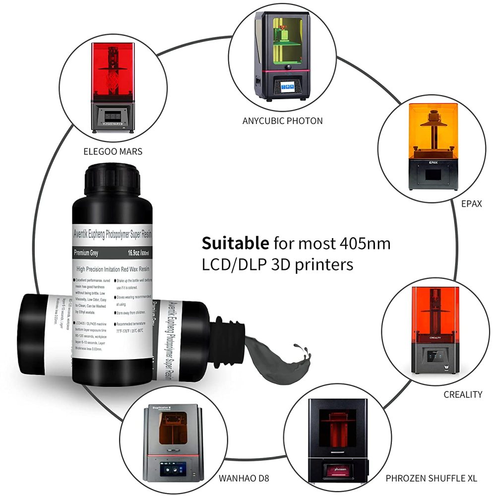 Aventik Eupheng High Precision Imitation Resin 3D 405nm LCD DLP Printer High Impact, High Strength, Low Porosity, High Density, Rigid Toughness, Easy to Print (High Grage Gray)