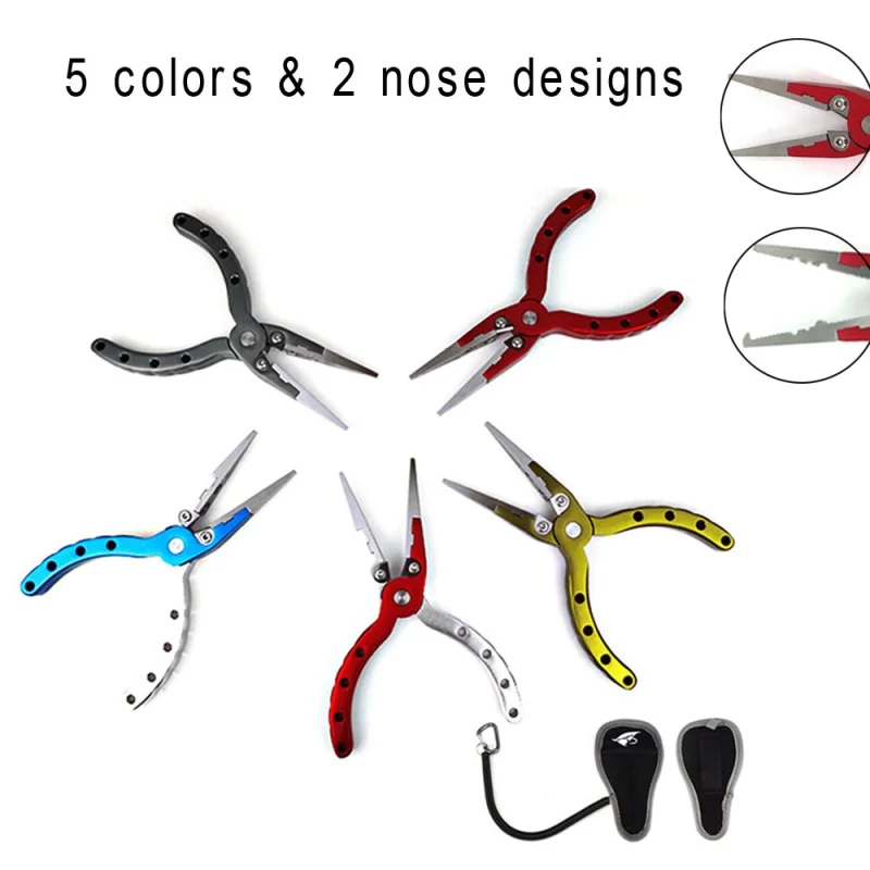 Aventik 5 inch Mini Handy Aluminum Fishing Pliers with Sheath and Lanyard 5 Colors Saltwater and Freshwater Fishing Braid Cutters Hook Remover