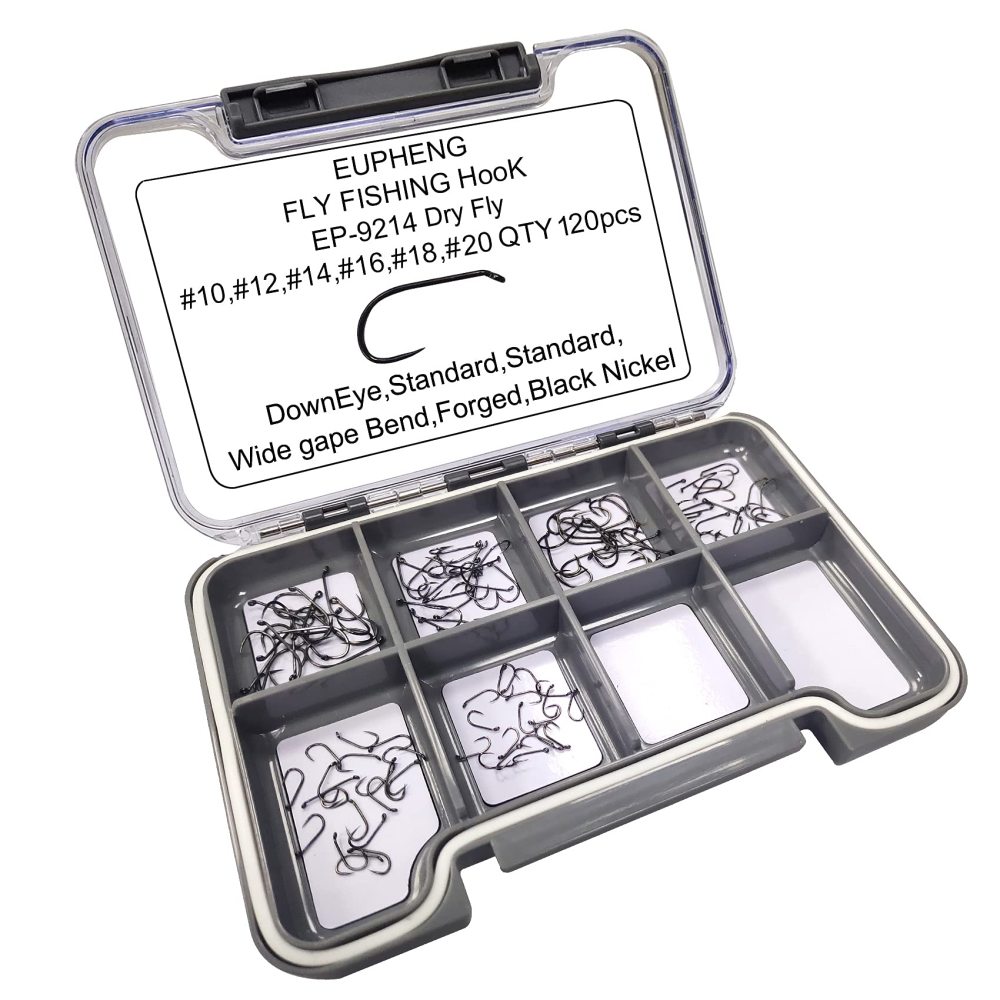 Eupheng Prime Assortment Barbless Fly Fishing Hooks Dry Wet Nymph Streamer Caddis Shrimp Pupea Jig Collection High Carbon Competition Great Value Package
