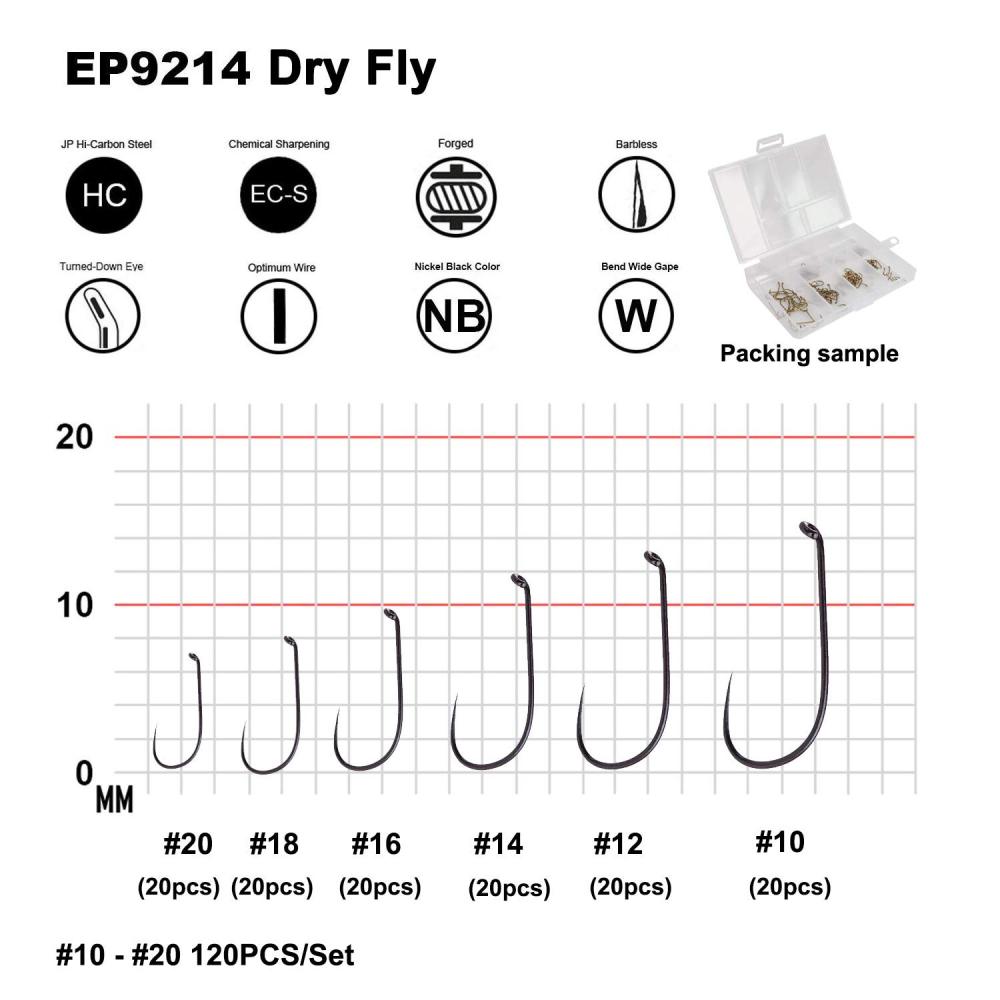 Eupheng Prime Assortment Barbless Fly Fishing Hooks Dry Wet Nymph Streamer Caddis Shrimp Pupea Jig Collection High Carbon Competition Great Value Package