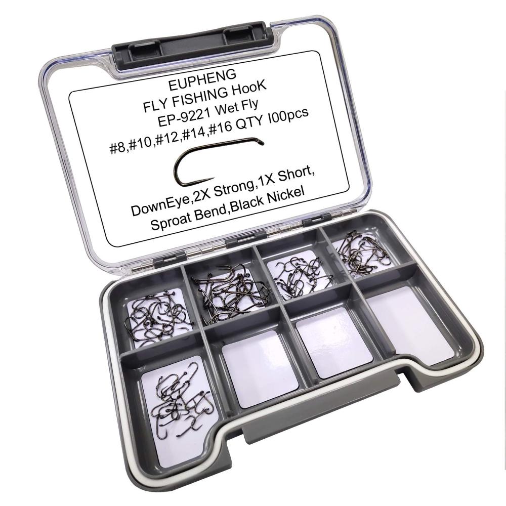 Eupheng Prime Assortment Barbless Fly Fishing Hooks Dry Wet Nymph Streamer Caddis Shrimp Pupea Jig Collection High Carbon Competition Great Value Package