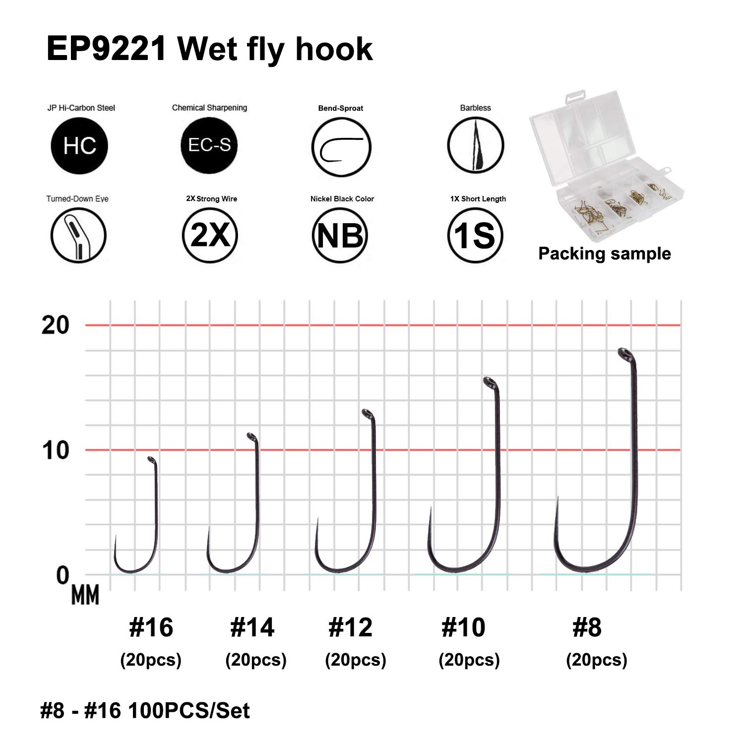 Eupheng Prime Assortment Barbless Fly Fishing Hooks Dry Wet Nymph