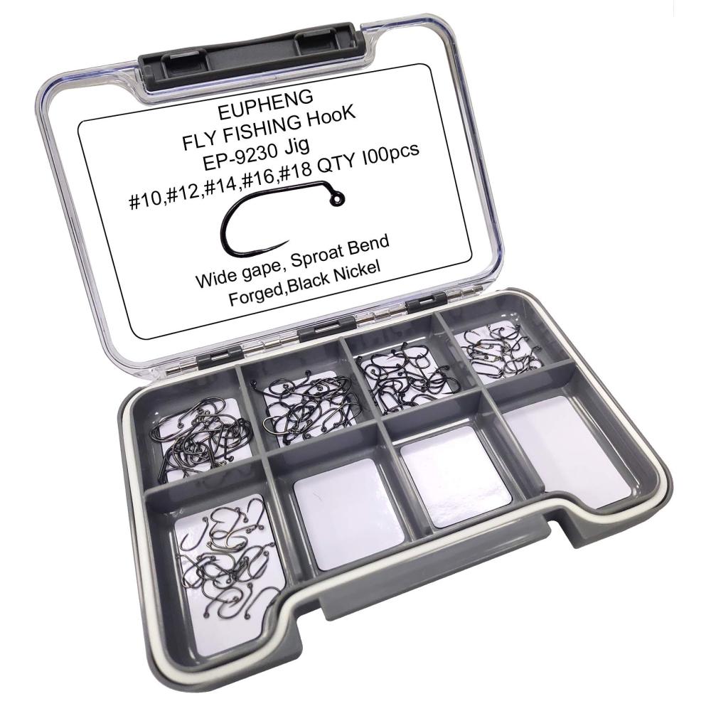 Eupheng Prime Assortment Barbless Fly Fishing Hooks Dry Wet Nymph Streamer Caddis Shrimp Pupea Jig Collection High Carbon Competition Great Value Package