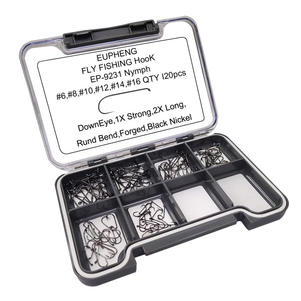 Eupheng Prime Assortment Barbless Fly Fishing Hooks Dry Wet Nymph Streamer Caddis Shrimp Pupea Jig Collection High Carbon Competition Great Value Package