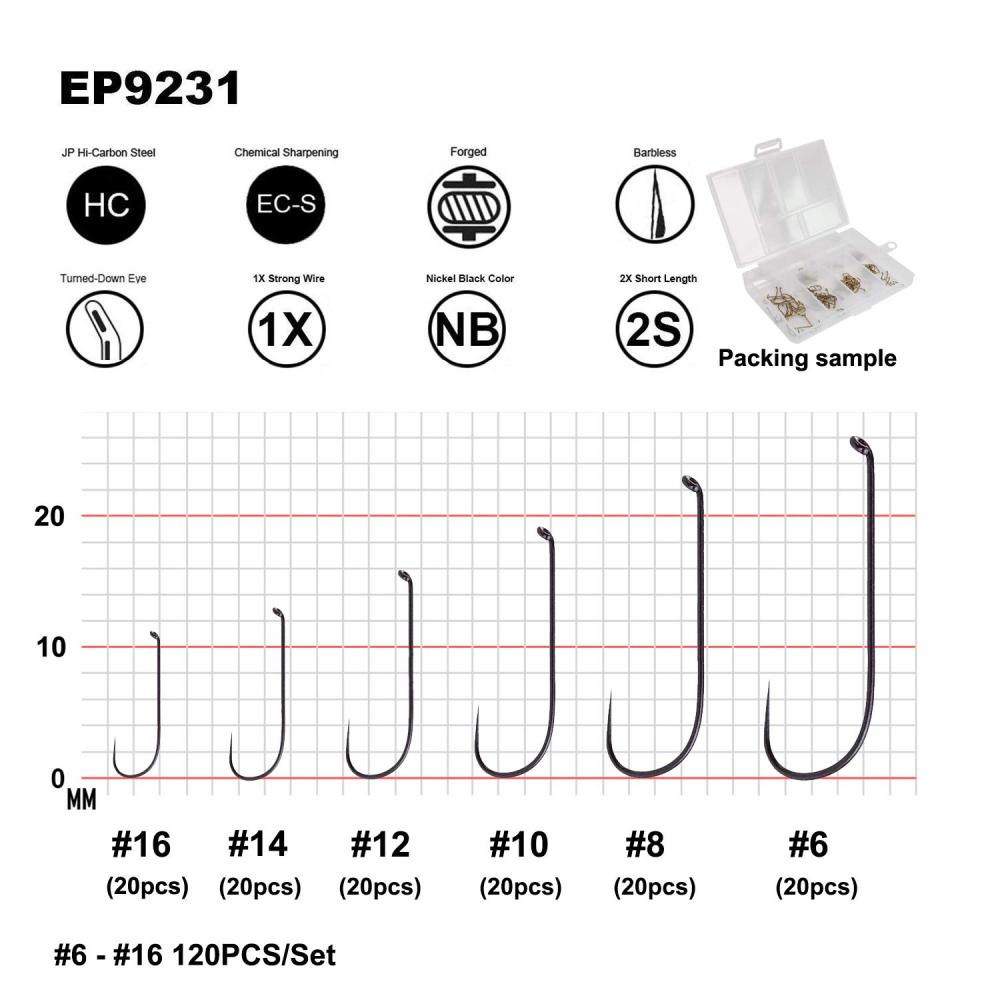 Eupheng Prime Assortment Barbless Fly Fishing Hooks Dry Wet Nymph Streamer Caddis Shrimp Pupea Jig Collection High Carbon Competition Great Value Package