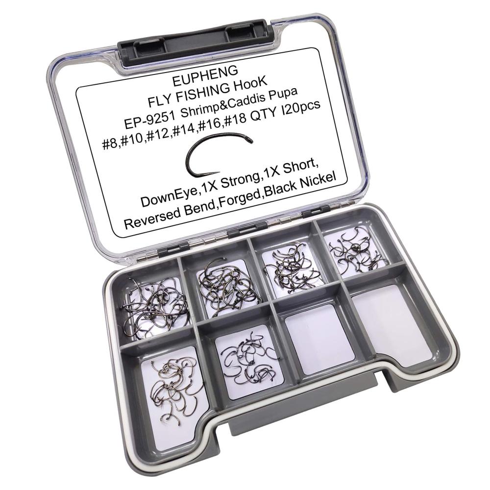 Eupheng Prime Assortment Barbless Fly Fishing Hooks Dry Wet Nymph Streamer Caddis Shrimp Pupea Jig Collection High Carbon Competition Great Value Package
