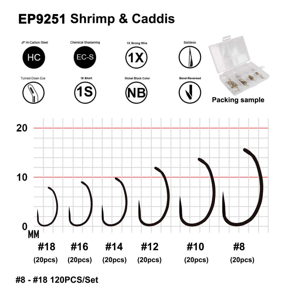 Eupheng Prime Assortment Barbless Fly Fishing Hooks Dry Wet Nymph Streamer Caddis Shrimp Pupea Jig Collection High Carbon Competition Great Value Package
