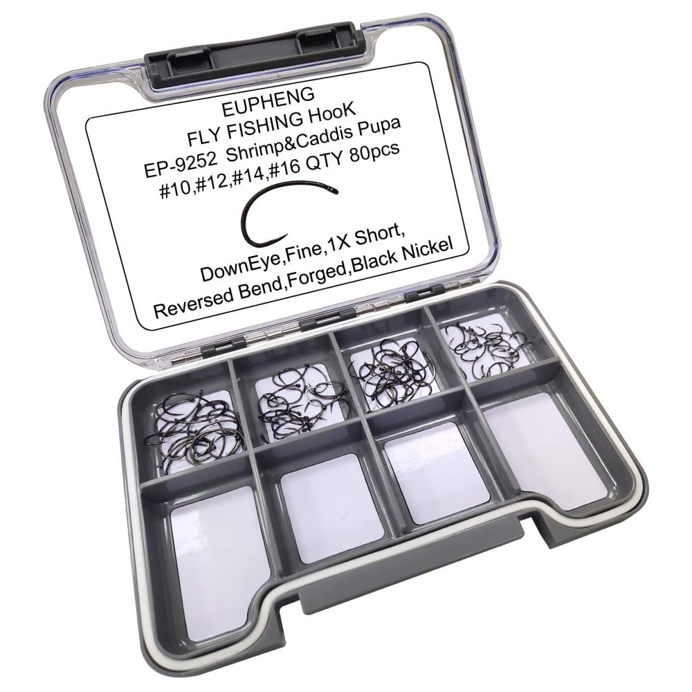 Eupheng Prime Assortment Barbless Fly Fishing Hooks Dry Wet Nymph Streamer Caddis Shrimp Pupea Jig Collection High Carbon Competition Great Value Package