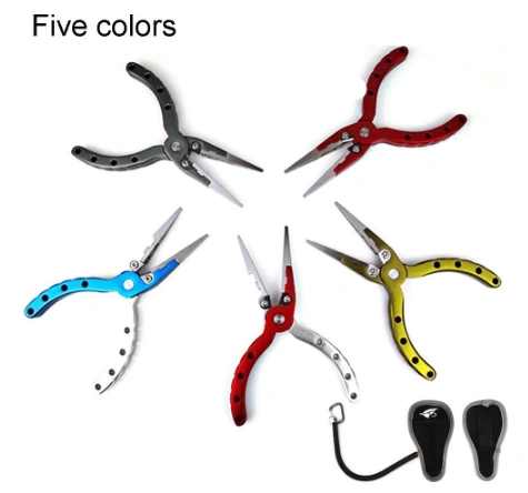 Aventik Top quality 5 inch Aluminum Fishing Pliers with Sheath and Lanyard 5 Colors Choice for Both Saltwater and Freshwater L