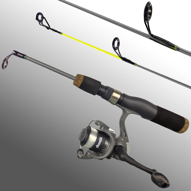 Aventik Ice Fishing Combo Hollow Series, 4 in 1, 1 Ice Fishing Rod, 1 Ice Fishing Reel, 1 Ice Fishing Line, 1 Kit Ice Fishing Jig with Soft Lure