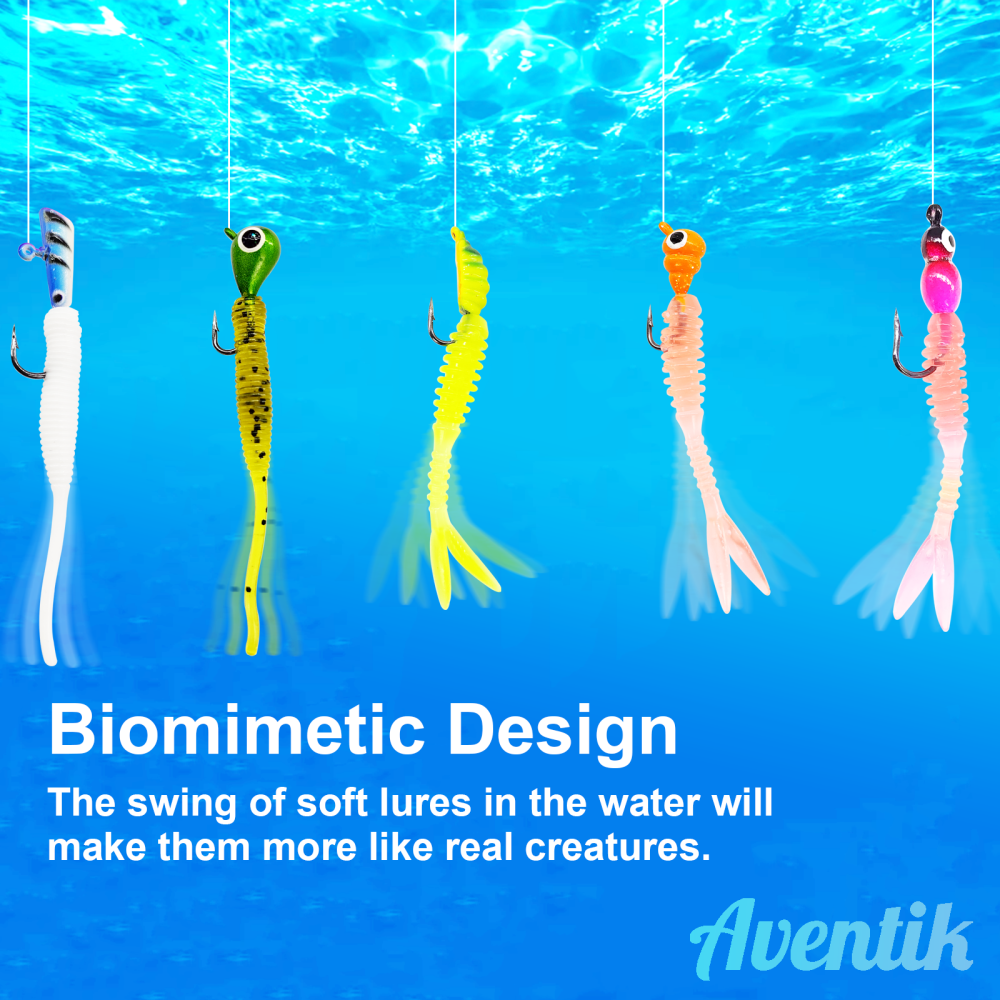 Aventik Ice Fishing Combo, 2 Series Aurora & Hollow, 1 Ice Fishing Rod, 1 Ice Fishing Reel, 1 Ice Fishing Line, 1 Kit Ice Fishing Jig with Soft Lure,