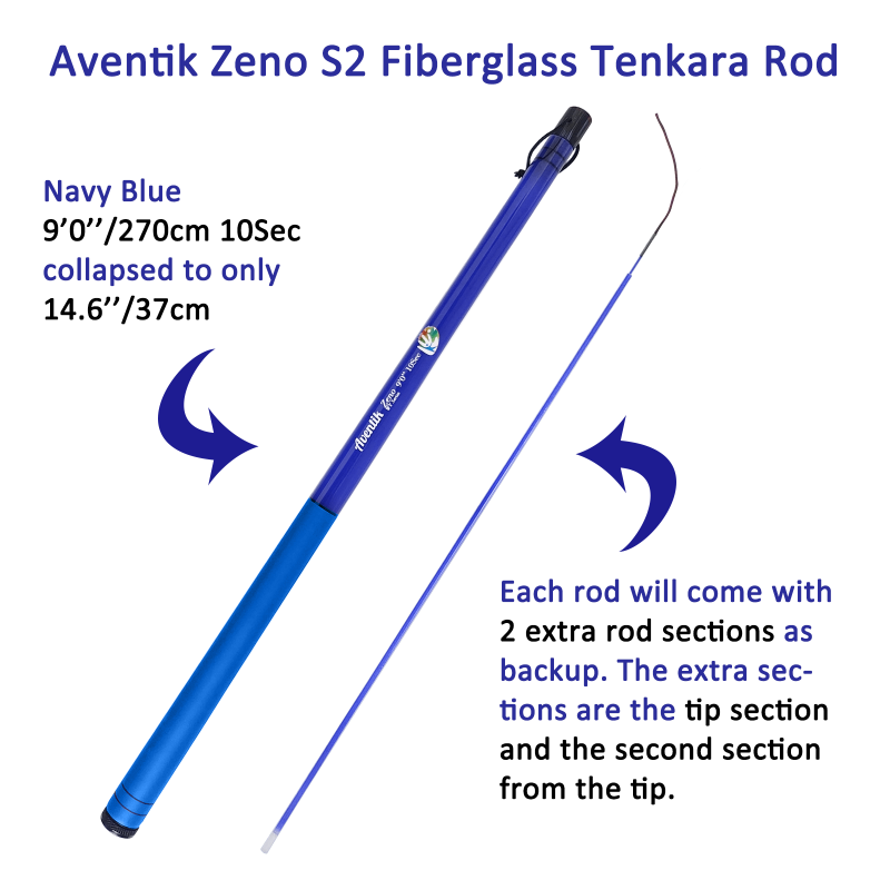 Aventik Zeno S2-Glass Tenkara Rod with 2 Extra Rod Sections 10 Sec in 9ft Excellent Durability and Strength, Collapsed to Only 14.6in, 6:4 Soft M-Action, Super Lightweight and Compact, Elegant Transparent Color Super Eye-catching