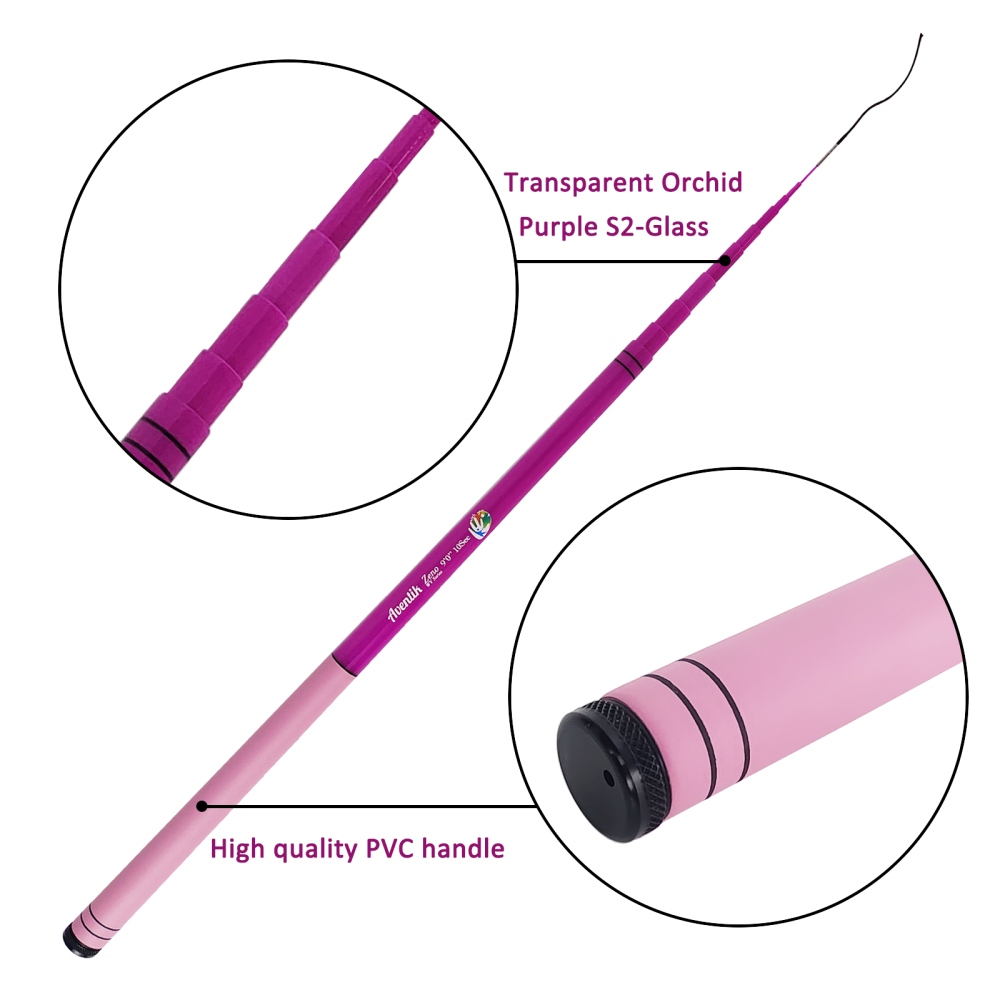Aventik Zeno S2-Glass Tenkara Rod with 2 Extra Rod Sections 10 Sec in 9ft/10ft Excellent Durability and Strength, Collapsed to Only 14.6in/15.2in, 6:4 Soft M-Action, Super Lightweight and Compact, Elegant Translucent Color Super Eye-catching