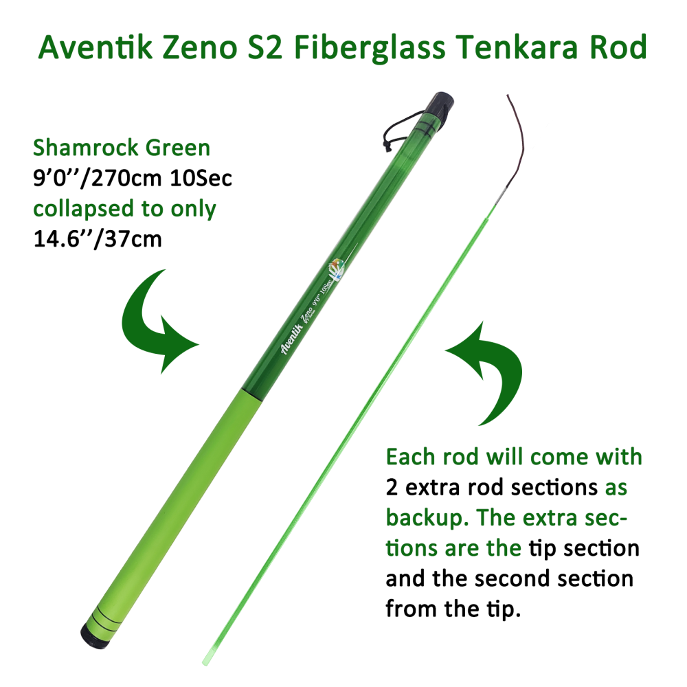 Aventik Zeno S2-Glass Tenkara Rod with 2 Extra Rod Sections 10 Sec in 9ft Excellent Durability and Strength, Collapsed to Only 14.6in, 6:4 Soft M-Action, Super Lightweight and Compact, Elegant Transparent Color Super Eye-catching