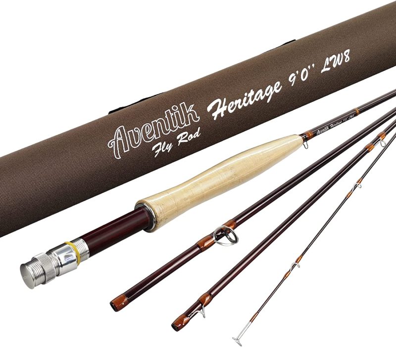 Aventik Heritage Fly Fishing Rod - American Quality and Simplicity - 4 Pieces 9FT IM8 Carbon Blank Classic Forgiving Medium Fast Action Fly Rod with Burgundy Finish and Premier Portuguese Cork Handle (4/5/6/7/8wt)