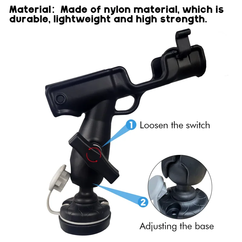 Adjustable Powerlock Kayak Rod Holder for Boats 360 Degree Fishing with Mounting Base