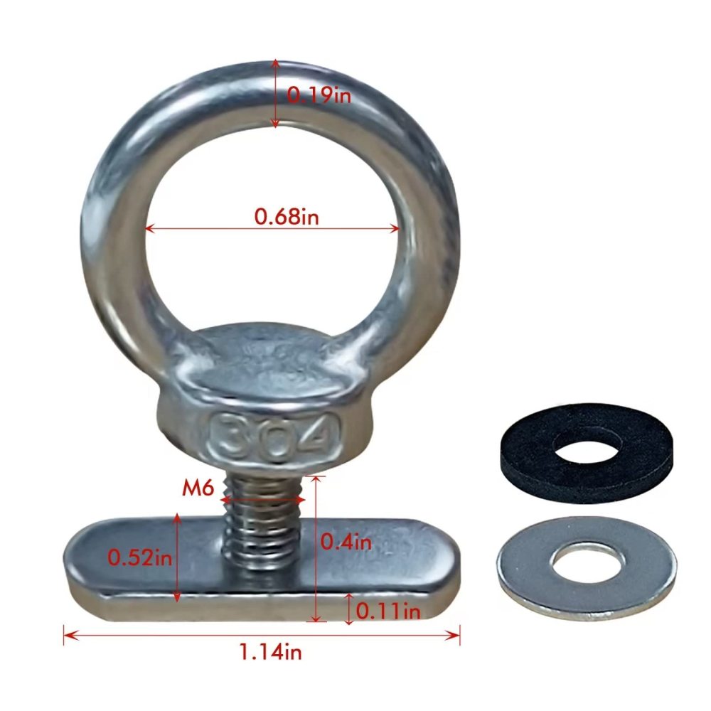 Eupheng Track Mount Kayak Tie Down Eyelet, Kayak Rail Eyelets, Track Mount Tie up Eyelet, Hardware Ring Shaped Eye Bolt, Kayaking Mounting Replacement Kit for Kayak Canoe Boat Bungee Cord Ropes.