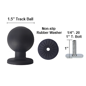 Eupheng Mount Track Ball with T-Bolt Attachment for Kayaks, Boats. (1.5" Track Ball and 1/4"-20 x 1 T-Bolt)