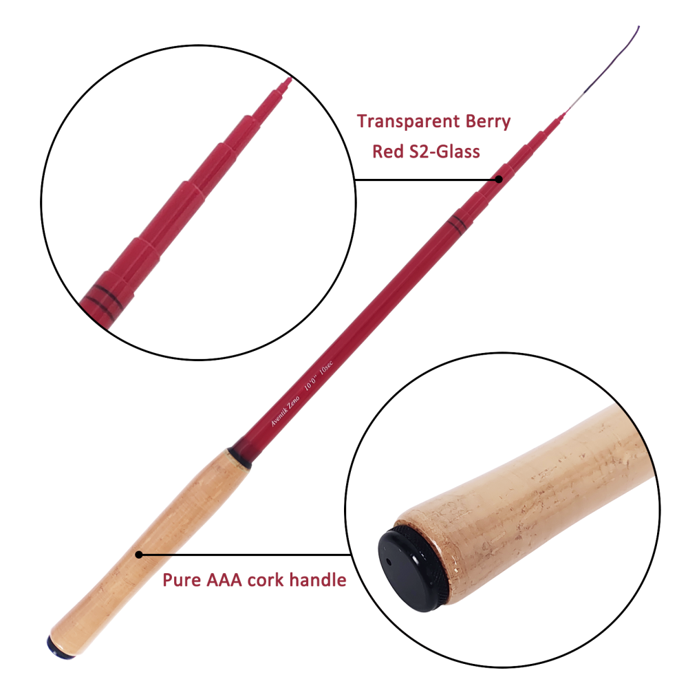 Aventik Zeno S2-Glass Tenkara Rod with 2 Extra Rod Sections 10 Sec in 9ft/10ft Excellent Durability and Strength, Collapsed to Only 14.6in/15.2in, 6:4 Soft M-Action, Super Lightweight and Compact, Elegant Translucent Color Super Eye-catching
