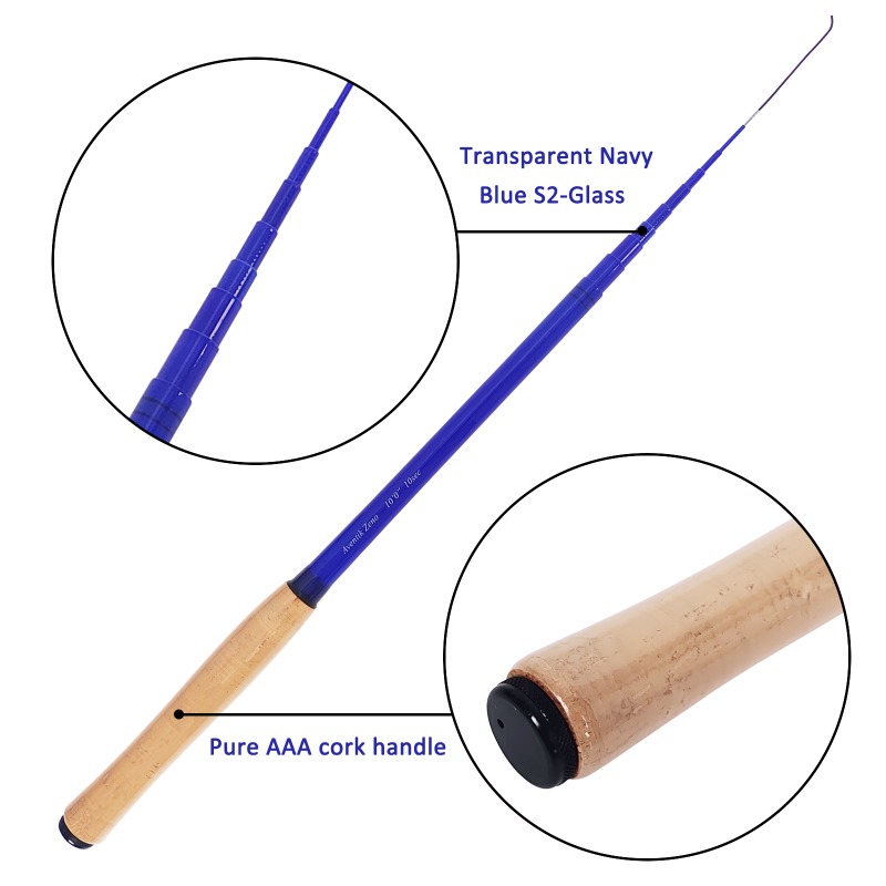 Aventik Zeno S2-Glass Tenkara Rod with 2 Extra Rod Sections 10 Sec in 9ft/10ft Excellent Durability and Strength, Collapsed to Only 14.6in/15.2in, 6:4 Soft M-Action, Super Lightweight and Compact, Elegant Translucent Color Super Eye-catching