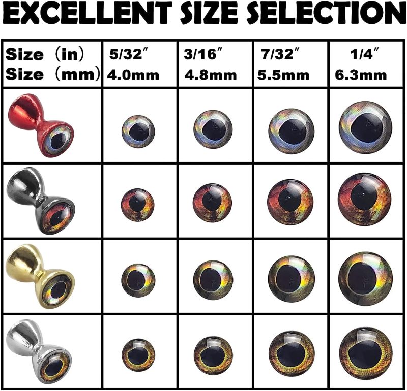 Aventik 25pc Pack Brass Dumbbell Shaped Fish Eyes Realistic Fly Tying Materials, Lure Jig, Easy to Use, Corrosion Resistant, Various Sizes & Colors for Trout