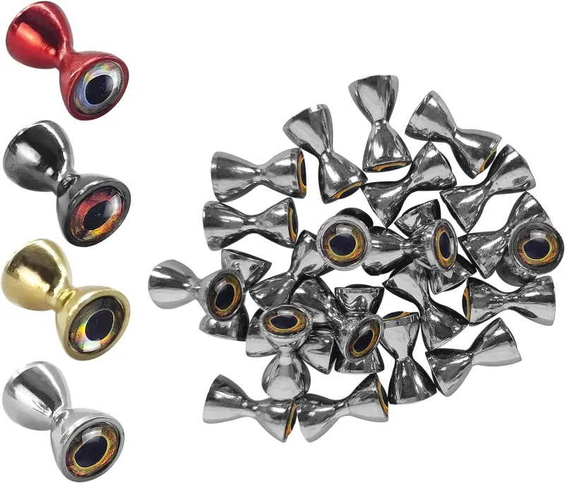 Aventik 25pc Pack Brass Dumbbell Shaped Fish Eyes Realistic Fly Tying Materials, Lure Jig, Easy to Use, Corrosion Resistant, Various Sizes & Colors for Trout