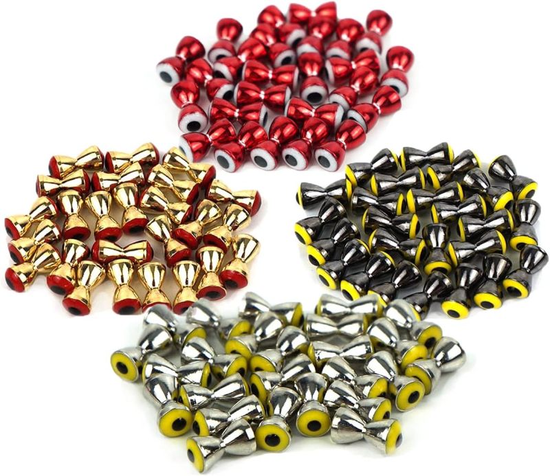 Aventik 25pc Pack Brass Dumbbell Shaped Fish Eyes Realistic Fly Tying Materials, Lure Jig, Easy to Use, Corrosion Resistant, Various Sizes & Colors for Trout