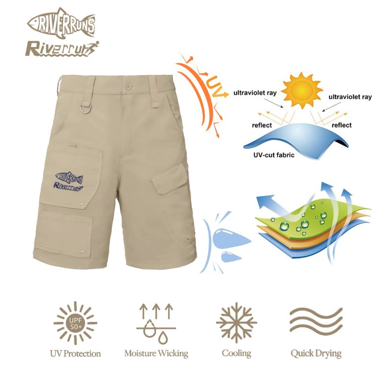 Aventik  9 Pockets Performance Fishing Shorts, Water-Repellant Cargo Short, Breathable UPF 50+ Hiking Shorts