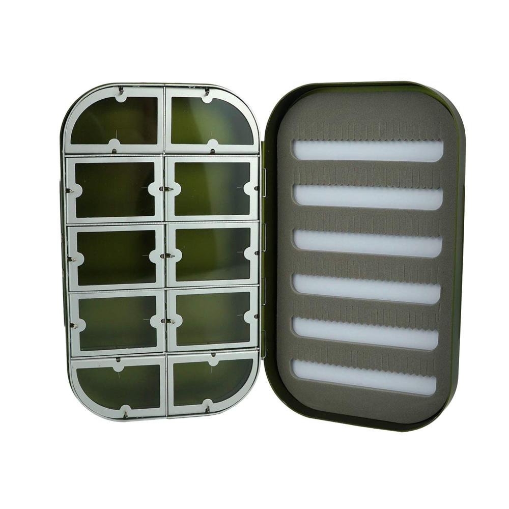 Aventik Eupheng Aluminum Fly Fishing Box Slit Foam Compartments Easy Grip Flies Jigs Lures Boxes Ice Fishing Boxes 6.1x3.7x1.1inch (15.5x9.5x2.7cm)(Gunsmoke-10WC)