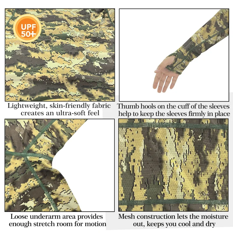 Aventik UPF 50+ Long Sleeve Fishing Shirt, Light Weight Fishing Shirt Men with Sun Protection Outdoor Activity