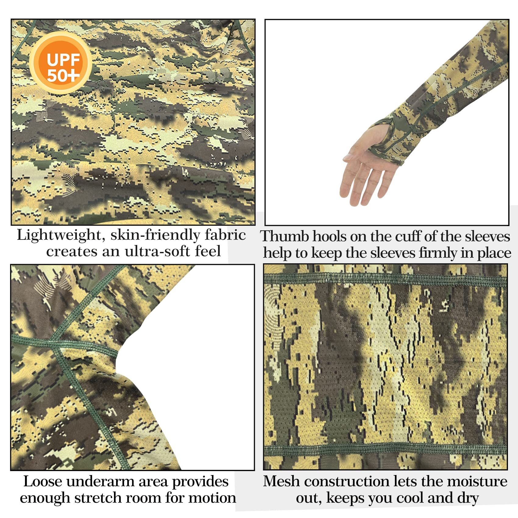 Aventik UPF 50+ Long Sleeve Fishing Shirt, Light Weight Fishing Shirt Men with Sun Protection Outdoor Activity