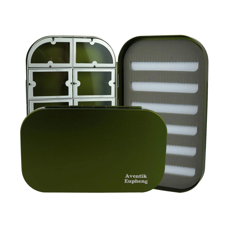 Aventik Eupheng Aluminum Fly Fishing Box Slit Foam Compartments Easy Grip Flies Jigs Lures Boxes Ice Fishing Boxes 6.1x3.7x1.1inch (15.5x9.5x2.7cm)(Gunsmoke-10WC)
