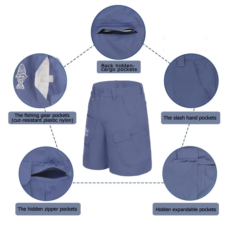 Aventik  9 Pockets Performance Fishing Shorts, Water-Repellant Cargo Short, Breathable UPF 50+ Hiking Shorts