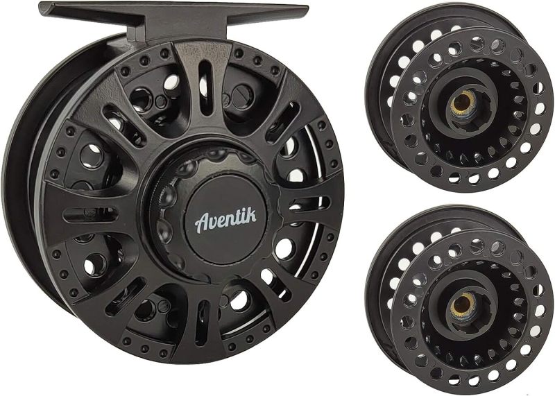 Aventik HVCE Graphite Fly Reel Center Drag System Classic III Graphite Large Arbor Sizes 3/4, 5/6, 7/8 Fly Fishing Reels