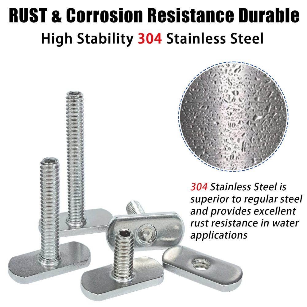 AVENTIK Edison Design T-Slot Bolts 1/4"-20 Thread Size, Kayak Screws, Kayak Rail Track Screws Track Nuts, Stainless Steel Kayak Screws, Outdoor Parts Tool Rails Bolts for Canoe Boat