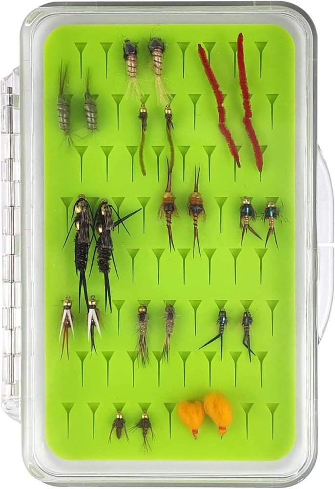 Best Assortment Flies Combo Carp Flies Wet Trout Fishing Flies Dry Flies,Nymphs,Streamers,Salt Water Flies with Silicone Fly Box Packing