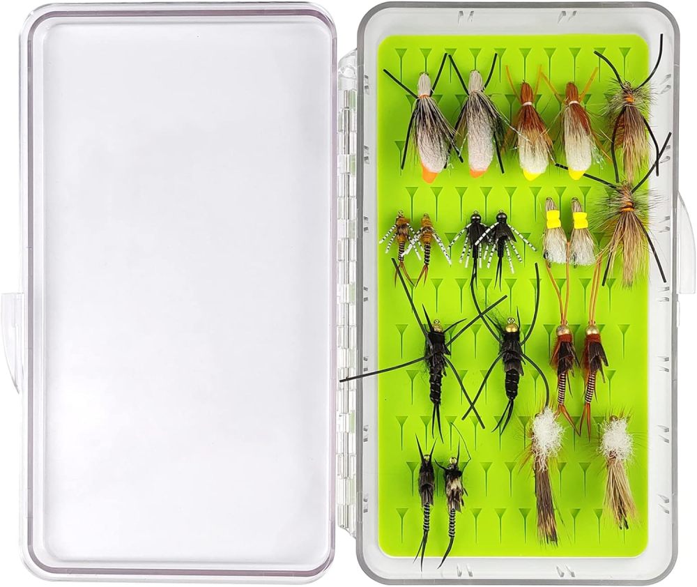 Best Assortment Flies Combo Carp Flies Wet Trout Fishing Flies Dry Flies,Nymphs,Streamers,Salt Water Flies with Silicone Fly Box Packing