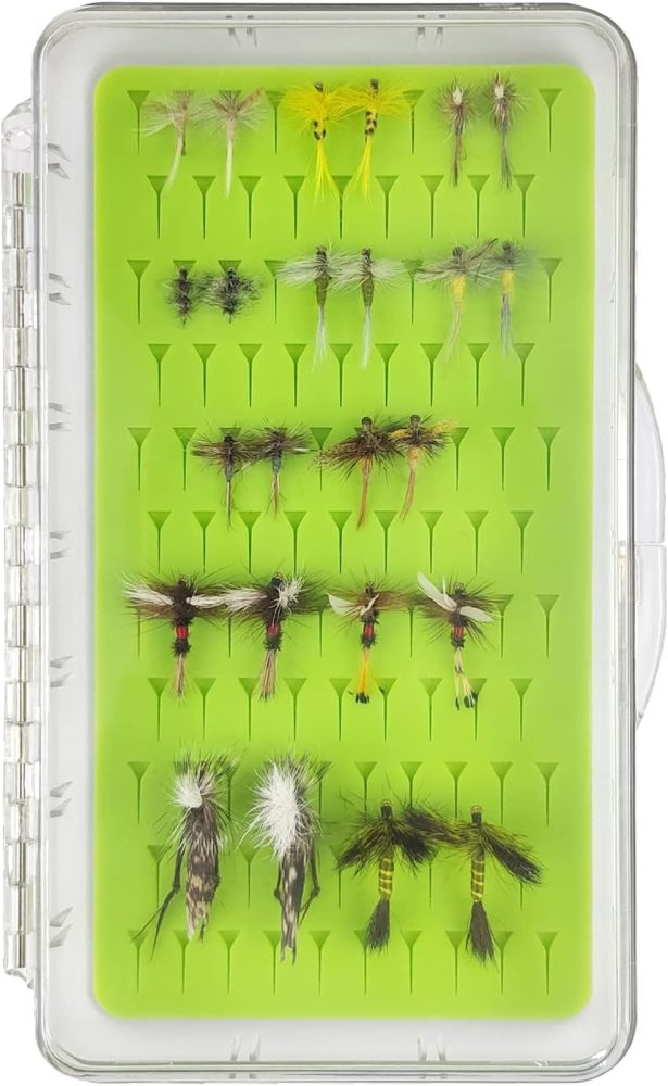 Best Assortment Flies Combo Carp Flies Wet Trout Fishing Flies Dry Flies,Nymphs,Streamers,Salt Water Flies with Silicone Fly Box Packing