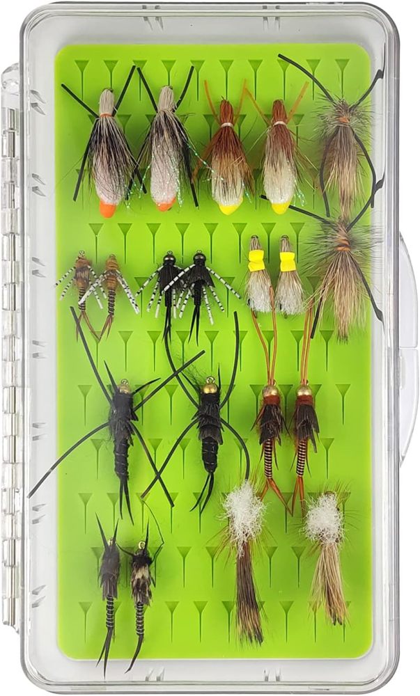 Best Assortment Flies Combo Carp Flies Wet Trout Fishing Flies Dry Flies,Nymphs,Streamers,Salt Water Flies with Silicone Fly Box Packing