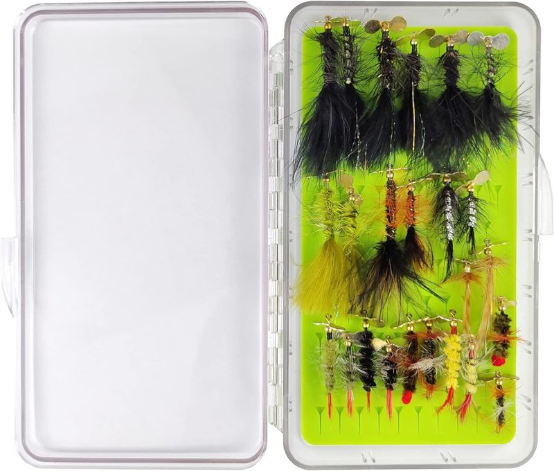 Best Assortment Flies Combo Carp Flies Wet Trout Fishing Flies Dry Flies,Nymphs,Streamers,Salt Water Flies with Silicone Fly Box Packing